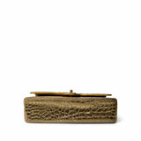 CHANEL Handbag Gold Metallic Calfskin Crocodile Embossed Classic Flap Medium Antique Gold Hardware - Redeluxe