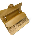 CHANEL Handbag Gold Metallic Calfskin Crocodile Embossed Classic Flap Medium Antique Gold Hardware - Redeluxe