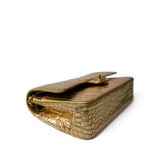 CHANEL Handbag Gold Metallic Calfskin Crocodile Embossed Classic Flap Medium Antique Gold Hardware - Redeluxe