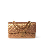 CHANEL Handbag Gold Metallic Gold Iridescent Calfskin Quilted Classic Flap Medium Aged Gold Hardware - Redeluxe