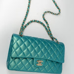 CHANEL Handbag Green 21S Iridescent Green Lambskin Quilted Classic Flap Medium LGHW - Redeluxe