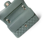 CHANEL Handbag Green 22C Dark Green Caviar Quilted Classic Flap Medium Light Gold Hardware - Redeluxe