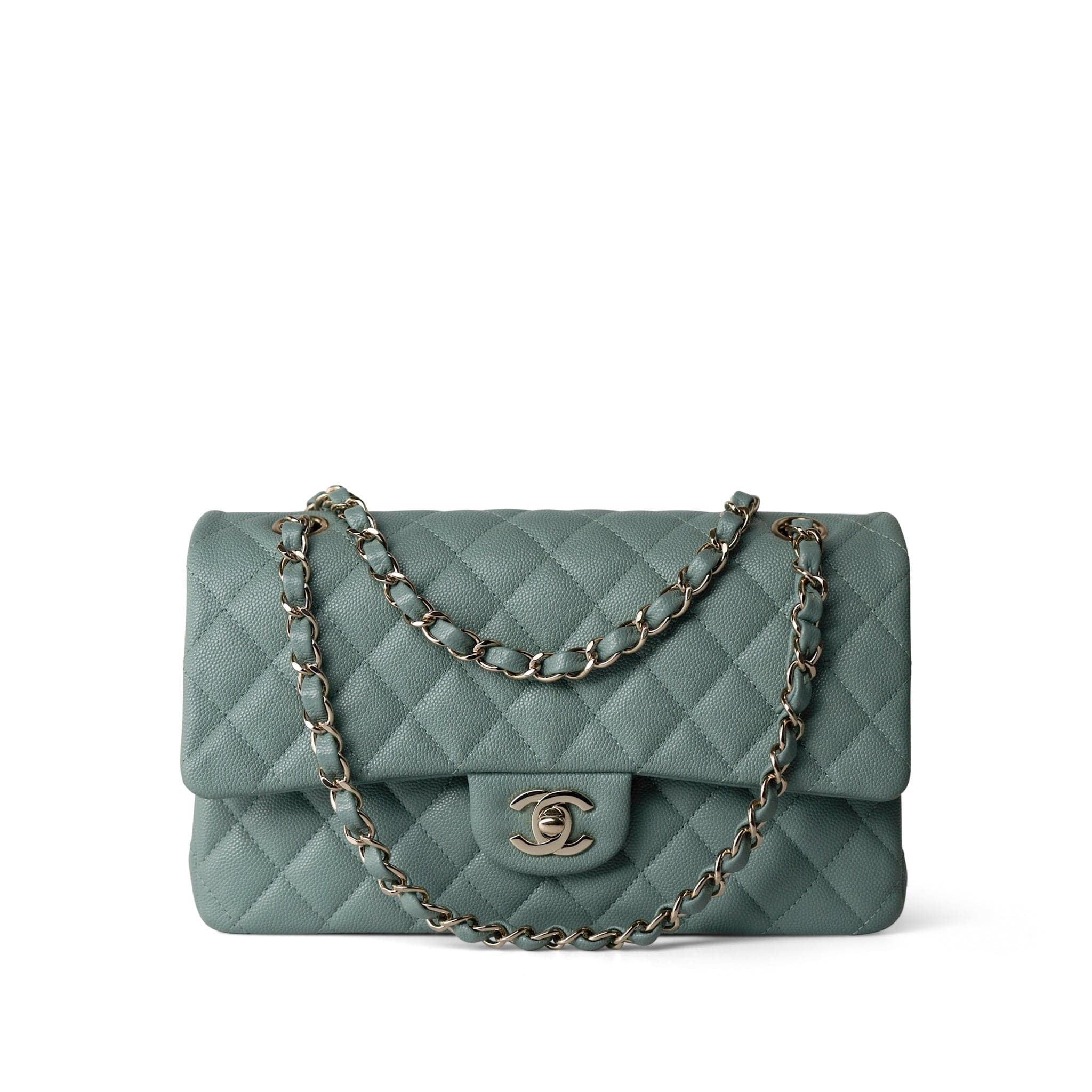 CHANEL Handbag Green / Classic flap 22C Dark Green Caviar Quilted Classic Flap Light Gold Hardware - Redeluxe