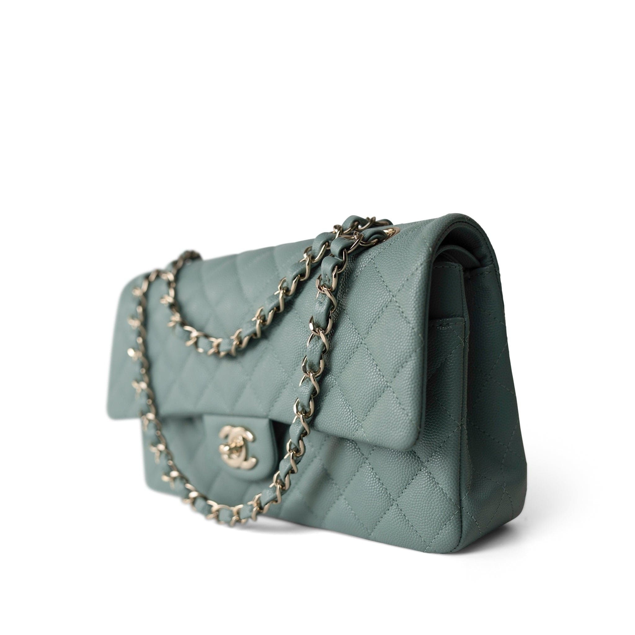 CHANEL Handbag Green / Classic flap 22C Dark Green Caviar Quilted Classic Flap Light Gold Hardware - Redeluxe