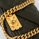 CHANEL Handbag Green Khaki Green Lambskin Quilted Medium Boy Bag Aged Gold Hardware - Redeluxe