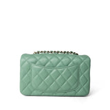 CHANEL Handbag Green Light Green Lambskin Quilted Mini Rectangular Flap - Redeluxe