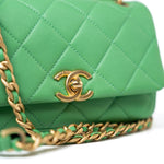 CHANEL Handbag Green Mini Green Lambskin Quilted Entwined Single Flap Antique Gold Hardware - Redeluxe