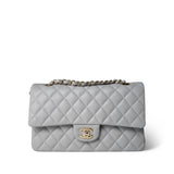 CHANEL Handbag Grey 21A Grey Caviar Quilted Medium Classic Flap Light Gold Hardware - Redeluxe