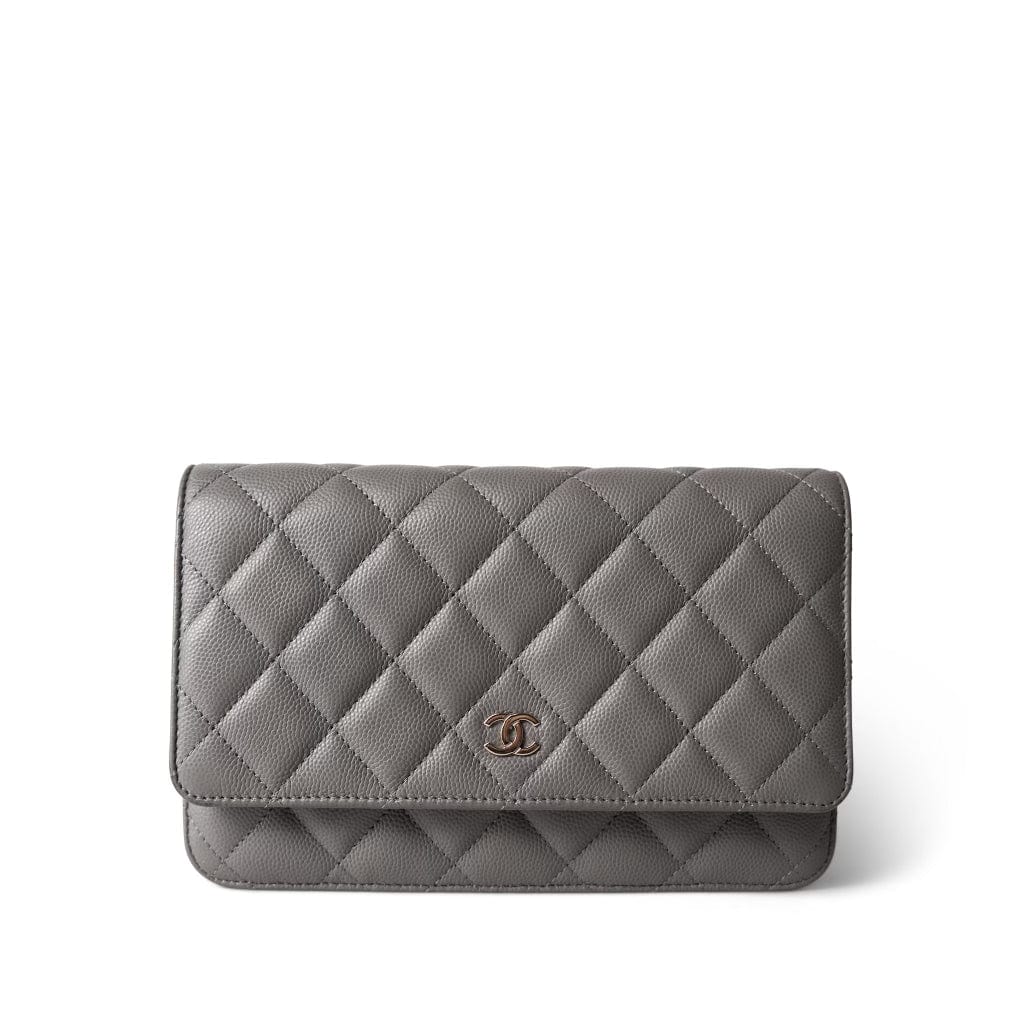 CHANEL Handbag Grey 22B Grey Caviar Quilted Wallet on Chain Light Gold Hardware - Redeluxe