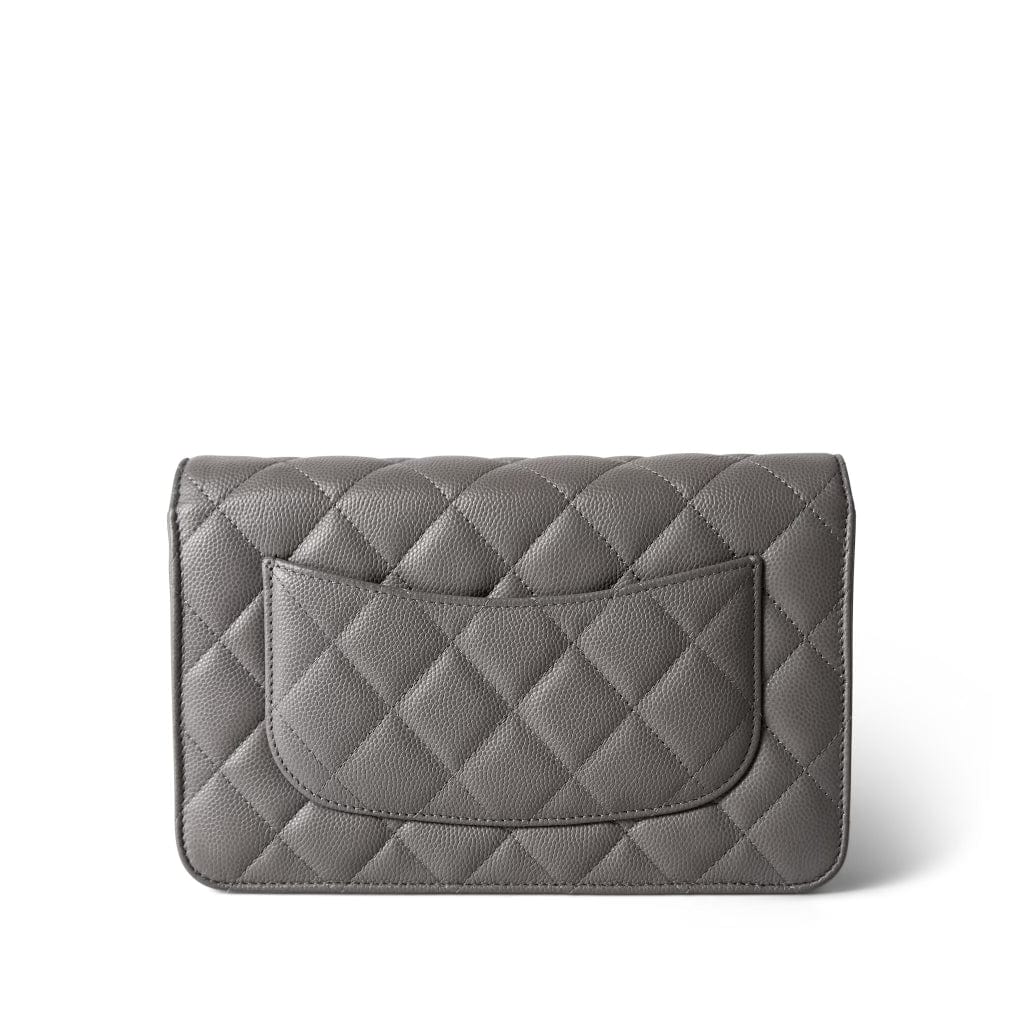 CHANEL Handbag Grey 22B Grey Caviar Quilted Wallet on Chain Light Gold Hardware - Redeluxe