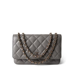 CHANEL Handbag Grey 22B Grey Caviar Quilted Wallet on Chain Light Gold Hardware - Redeluxe