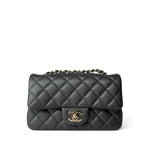 CHANEL Handbag Grey Charcoal Caviar Quilted Mini Rectangular Flap Light Gold Hardware - Redeluxe