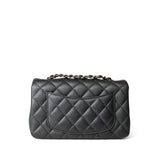 CHANEL Handbag Grey Charcoal Caviar Quilted Mini Rectangular Flap Light Gold Hardware - Redeluxe