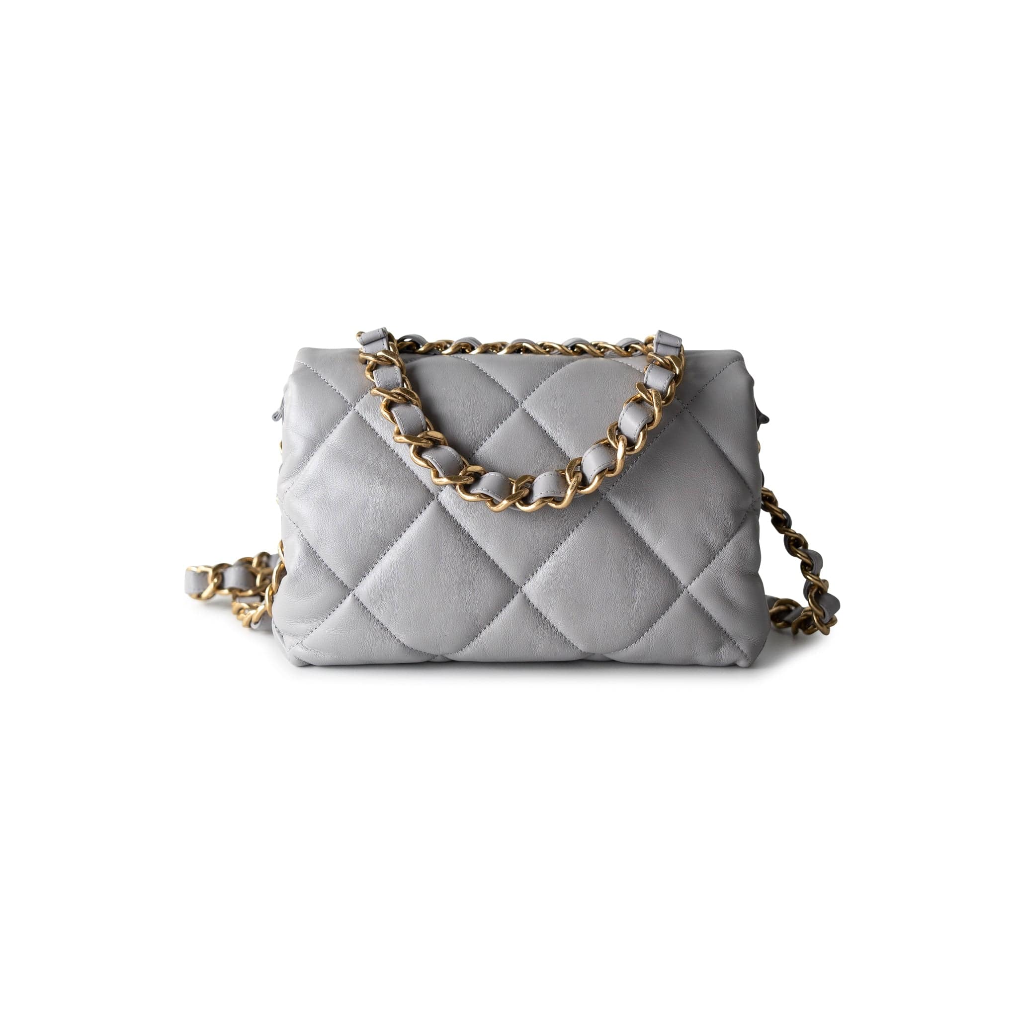 CHANEL Handbag Grey Grey Lambskin Quilted Chain Top Handle Flap - Redeluxe