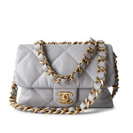 CHANEL Handbag Grey Grey Lambskin Quilted Chain Top Handle Flap - Redeluxe