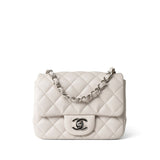 CHANEL Handbag Grey Light Grey Caviar Quilted Mini Square Flap Silver Hardware - Redeluxe