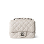 CHANEL Handbag Grey Light Grey Caviar Quilted Mini Square Flap Silver Hardware - Redeluxe