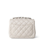 CHANEL Handbag Grey Light Grey Caviar Quilted Mini Square Flap Silver Hardware - Redeluxe