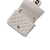 CHANEL Handbag Grey Light Grey Caviar Quilted Mini Square Flap Silver Hardware - Redeluxe