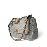 CHANEL Handbag Grey Light Grey Ecru Quilted 19 Flap Small Mixed Hardware - Redeluxe