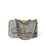 CHANEL Handbag Grey Light Grey Ecru Quilted 19 Flap Small Mixed Hardware - Redeluxe