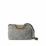 CHANEL Handbag Grey Light Grey Ecru Quilted 19 Flap Small Mixed Hardware - Redeluxe