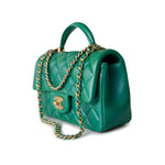 CHANEL Handbag Iridescent Green Lambskin Quilted Mini Top Handle LGHW - Redeluxe