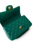 CHANEL Handbag Iridescent Green Lambskin Quilted Mini Top Handle LGHW - Redeluxe