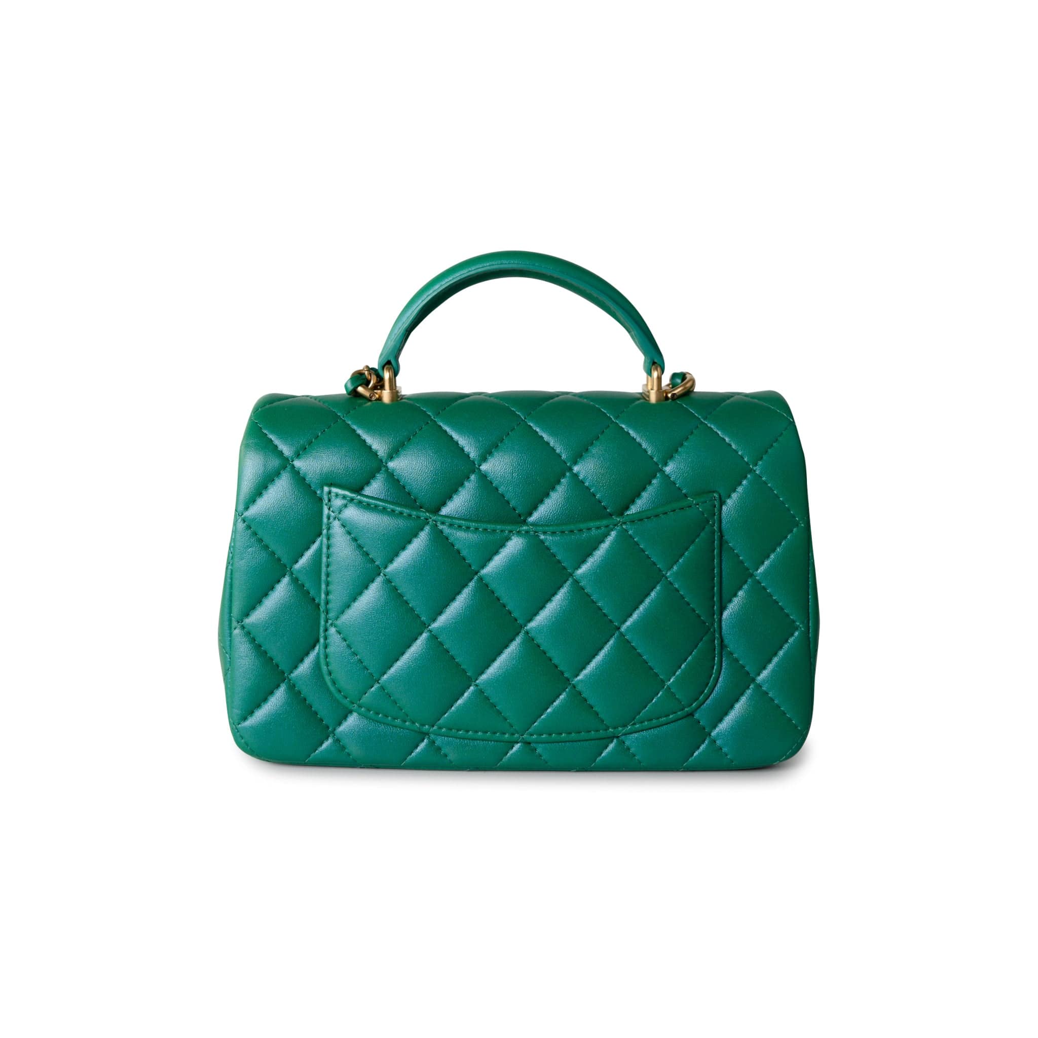 CHANEL Handbag Iridescent Green Lambskin Quilted Mini Top Handle LGHW - Redeluxe