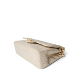 CHANEL Handbag Ivory Ivory Canvas Camellia Classic Double Flap Gold Hardware Vintage - Redeluxe