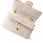 CHANEL Handbag Ivory Ivory Canvas Camellia Classic Double Flap Gold Hardware Vintage - Redeluxe