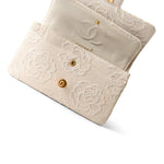 CHANEL Handbag Ivory Ivory Canvas Camellia Classic Double Flap Gold Hardware Vintage - Redeluxe