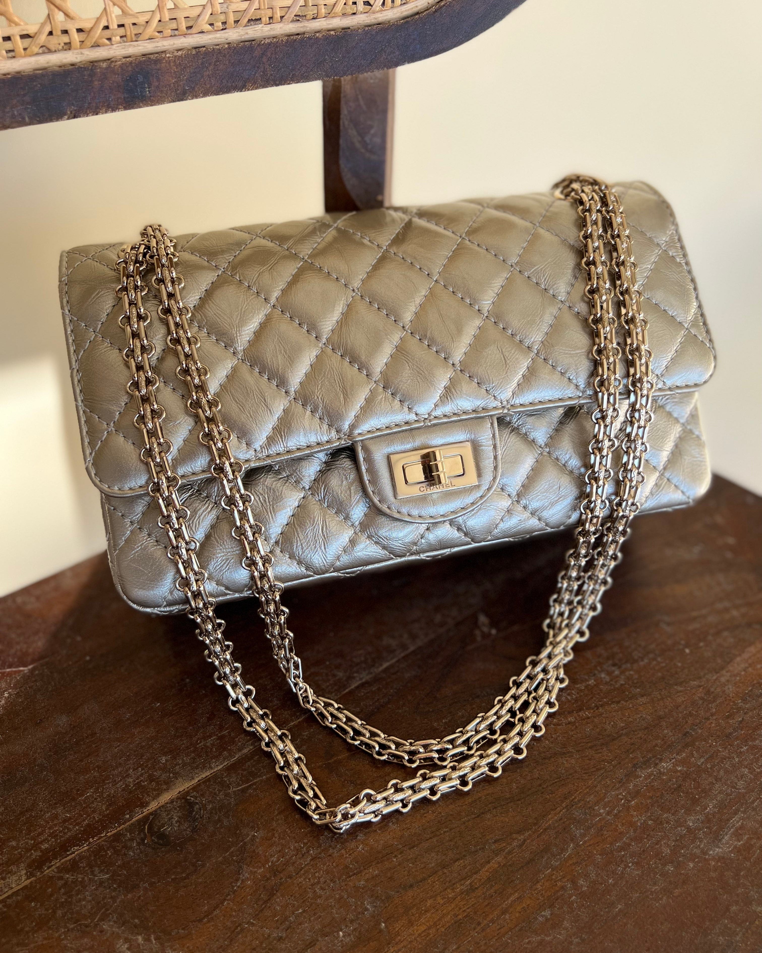 CHANEL Handbag Light Metallic Gold Aged Calfskin Quilted Small Reissue 2.55 - Redeluxe