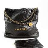 CHANEL Handbag Metallic Charcoal Calfskin Quilted  22 Bag Medium Aged Gold Hardware - Redeluxe