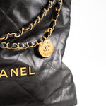 CHANEL Handbag Metallic Charcoal Calfskin Quilted  22 Bag Medium Aged Gold Hardware - Redeluxe