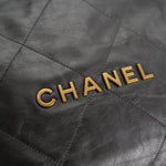 CHANEL Handbag Metallic Charcoal Calfskin Quilted  22 Bag Medium Aged Gold Hardware - Redeluxe