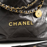 CHANEL Handbag Metallic Charcoal Calfskin Quilted  22 Bag Medium Aged Gold Hardware - Redeluxe