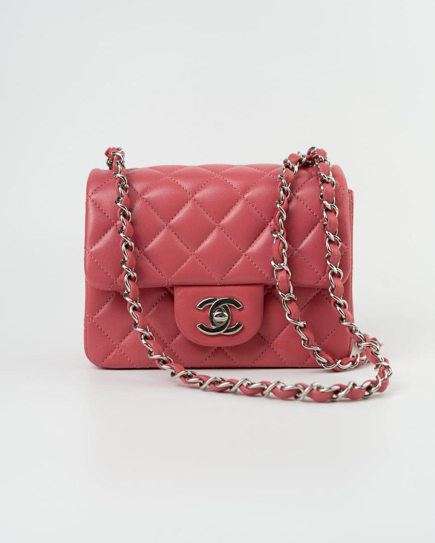 CHANEL Handbag Mini Square Pink Lambskin Quilted Flap SHW - Redeluxe