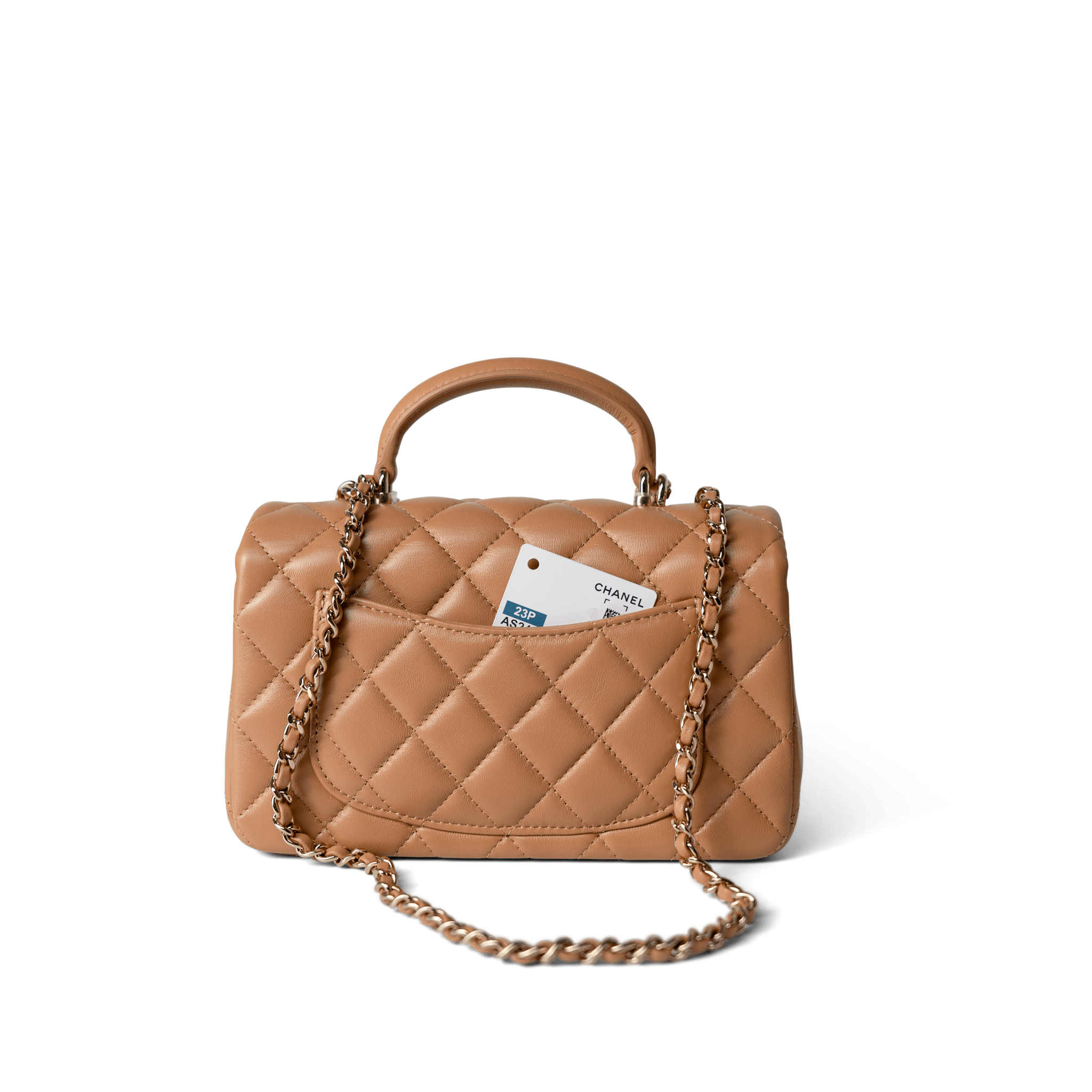 CHANEL Handbag Mini Top Handle / Beige 23P Dark Beige Lambskin Quilted Mini Top Handle LGHW - Redeluxe