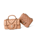 CHANEL Handbag Mini Top Handle / Beige 23P Dark Beige Lambskin Quilted Mini Top Handle LGHW - Redeluxe