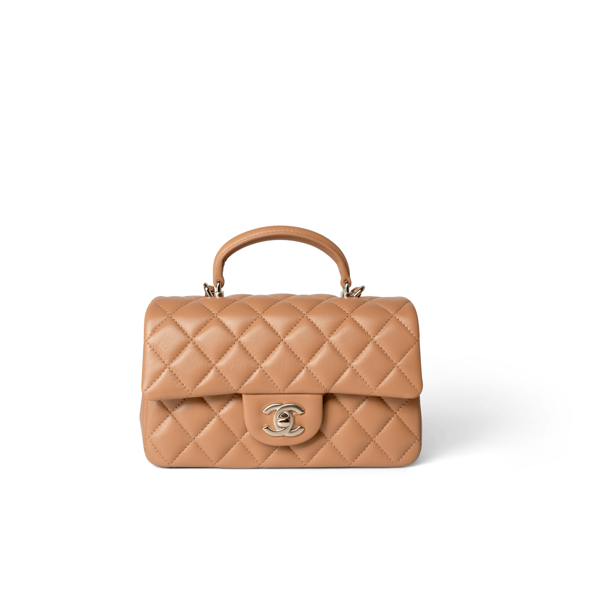 CHANEL Handbag Mini Top Handle / Beige 23P Dark Beige Lambskin Quilted Mini Top Handle LGHW - Redeluxe