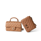 CHANEL Handbag Mini Top Handle / Beige 23P Dark Beige Lambskin Quilted Mini Top Handle LGHW - Redeluxe