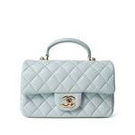 CHANEL Handbag Mini top handle / Blue Light Blue Lambskin Quilted Mini Top Handle Light Gold Hardware - Redeluxe