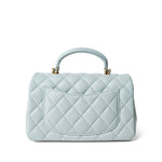 CHANEL Handbag Mini top handle / Blue Light Blue Lambskin Quilted Mini Top Handle Light Gold Hardware - Redeluxe