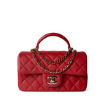 CHANEL Handbag Mini Top Handle / Red 22P Red Lambskin Mini Top Handle Light Gold Hardware - Redeluxe