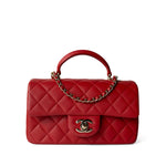 CHANEL Handbag Mini Top Handle / Red 22P Red Lambskin Mini Top Handle Light Gold Hardware - Redeluxe