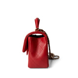CHANEL Handbag Mini Top Handle / Red 22P Red Lambskin Mini Top Handle Light Gold Hardware - Redeluxe