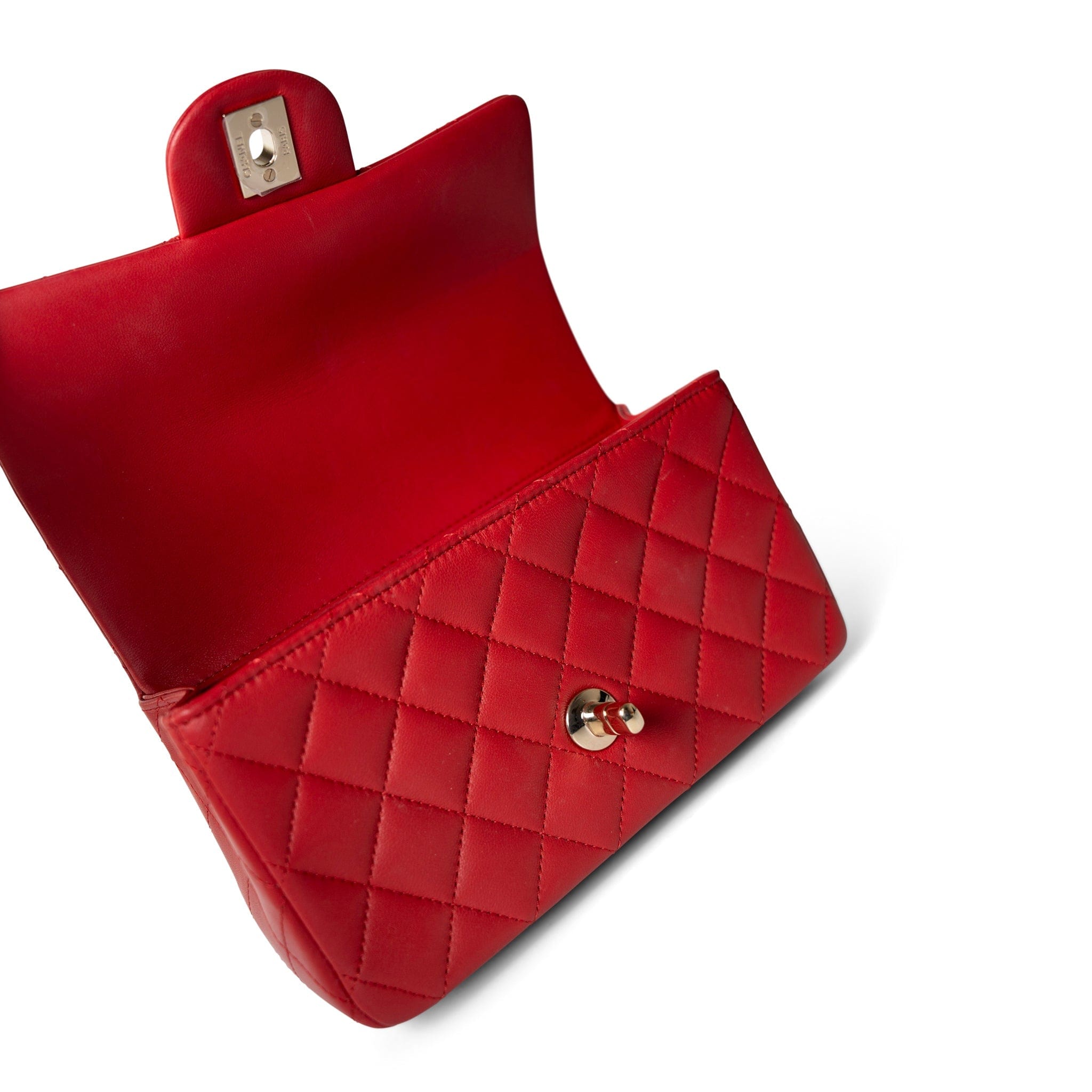 CHANEL Handbag Mini Top Handle / Red 22P Red Lambskin Mini Top Handle Light Gold Hardware - Redeluxe