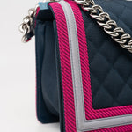 CHANEL Handbag Nylon Quilted Medium Fluo Boy Flap Dark Navy Fuchsia Grey - Redeluxe