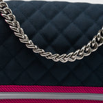 CHANEL Handbag Nylon Quilted Medium Fluo Boy Flap Dark Navy Fuchsia Grey - Redeluxe